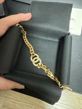 CHANEL Gold CC Crystal Link Bracelet